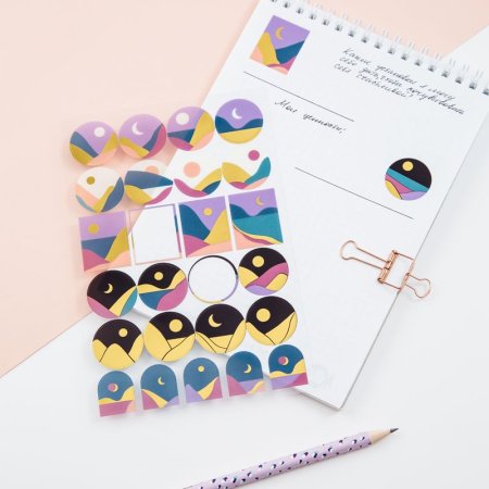 Наклейки ПВХ MESHU "Sunset", 10*21см, фольга, 25 наклеек, инд. уп., европодвес RE-MS_43589