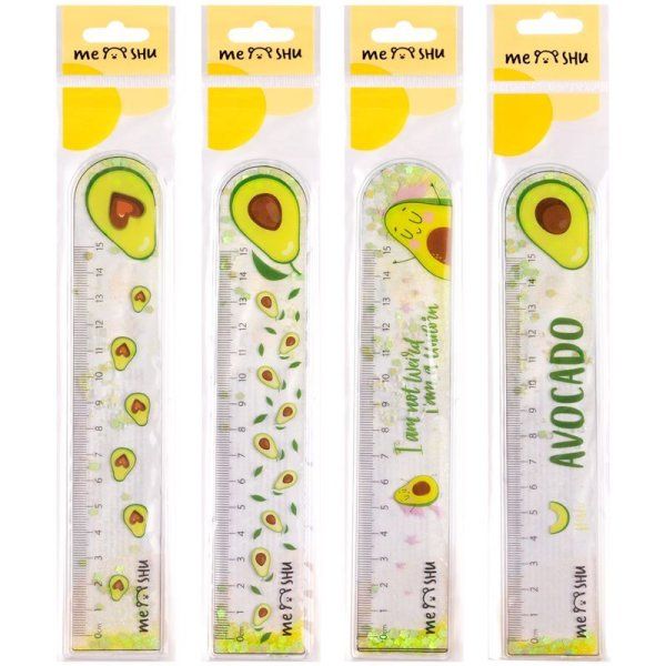 Линейка 15 см MESHU "Avocado" ПВХ с блестками, гибкая, ассорти, европодвес RE-SRav_65523