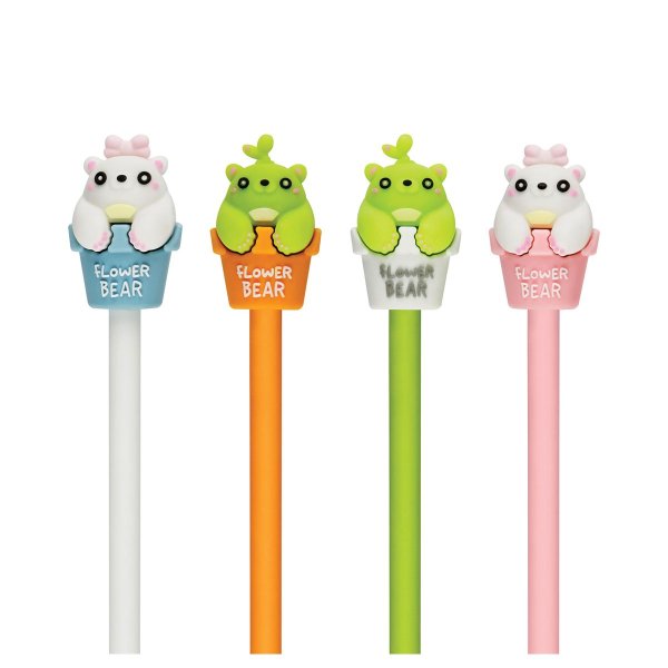 Ручка шариковая MESHU "Flower Bear" синяя, 0.7 мм, корпус ассорти, с топпером RE-MS_02798