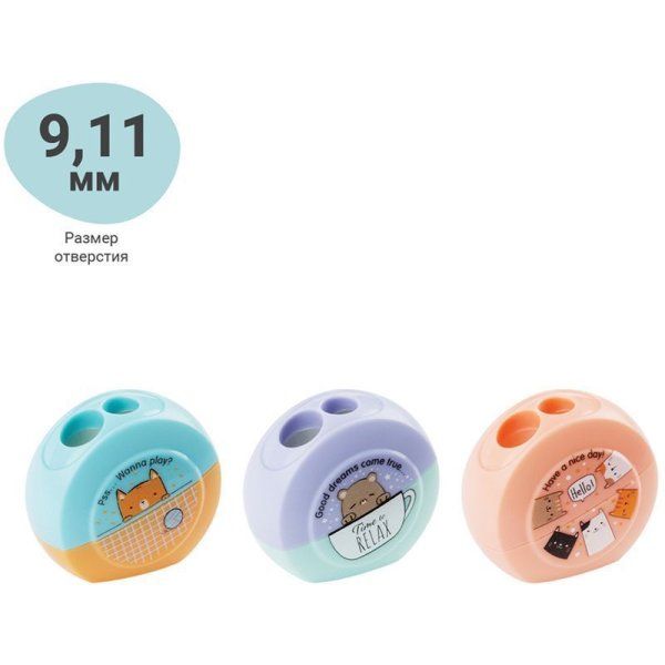 Точилка пластиковая MESHU "Beary beary" 2 отверстия, ассорти RE-MS_41917