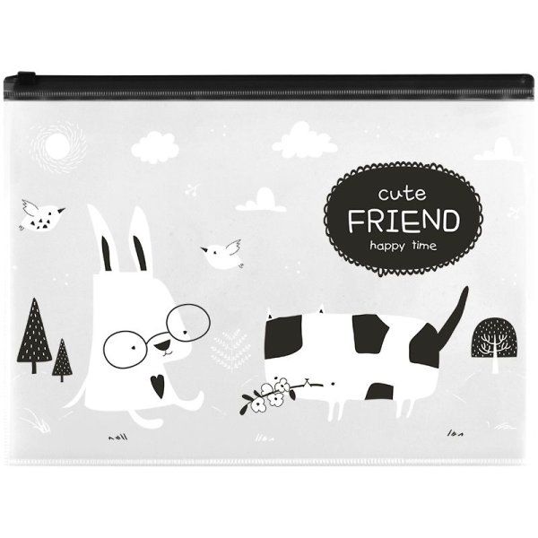 Папка-конверт на молнии A4 MESHU "Cute Friend" 150 мкм, прозрачная с рисунком RE-MS_44821