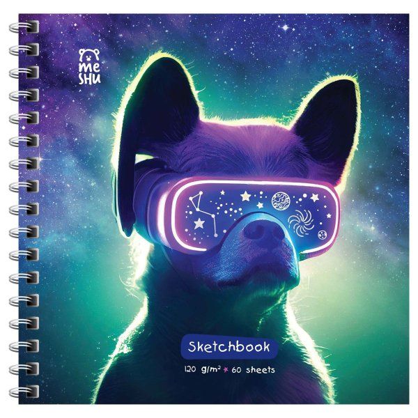Скетчбук 60л. 150 x 150 мм MESHU "Виртуальный мир" 120 г/м2, на гребне, выб. лак, soft-touch RE-MS_53035