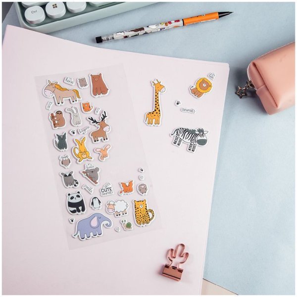 Наклейки объемные MESHU "Cute animals" 10 x 24 см, 38 накл, инд. уп., европодвес RE-MS_36931