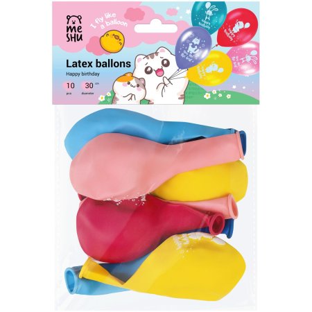 Воздушные шары MESHU 10 шт М12/30 см "Happy birthday" пастель, ассорти RE-MS_52769
