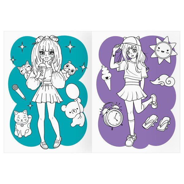 Раскраска с цв. фоном А4 ТРИ СОВЫ "Аниме. Модный показ" 16 стр. RE-PцА4_57734