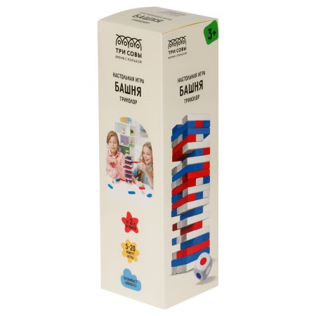 Игра настольная ТРИ СОВЫ "Башня. Триколор" цветные дерев. блоки, с уголком RE-НИ_52794