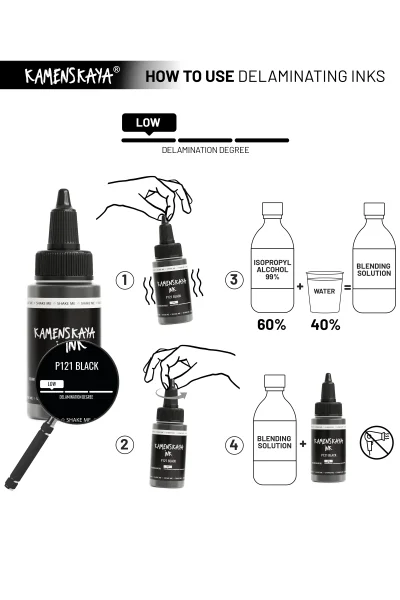 Чернила спиртовые (алкогольные) Kamenskaya Ink расслаивающиеся 30 мл P-121 Черный K-30-P-121