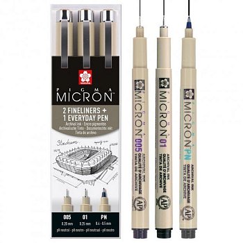 Набор капиллярных ручек SAKURA Pigma Micron 3 шт Urban (0.2 мм, 0.25 мм, Pigma PN 0.4-0.5 мм) MPPOXSDK3UR