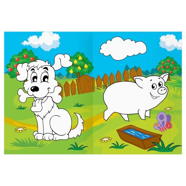 Раскраска с цв. фоном А4 ТРИ СОВЫ "В деревне" 16 стр. RE-PцА4_57738