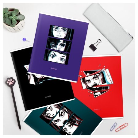 Тетрадь 48л. A5 клетка MESHU "Kawaii" матовая ламинация, выборочный УФ-лак RE-MS_43116