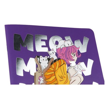 Записная книжка 170 x 170 мм 40л. MESHU "Meow" 80 г/м2 на скрепке, soft-touch, тиснение фольгой, без линовки RE-MS_53366