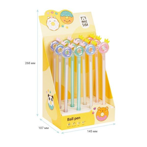 Ручка шариковая MESHU "Crown Donuts" синяя, 0.7 мм, корпус ассорти, с топпером RE-MS_02835