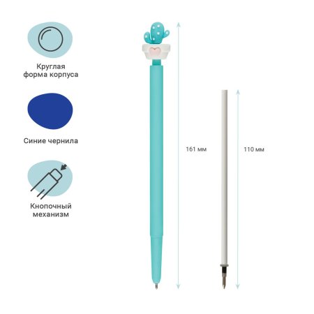Ручка шариковая автоматическая MESHU "Lovely Cactus" синяя, 0.7 мм, корпус ассорти, с топпером RE-MS_02811
