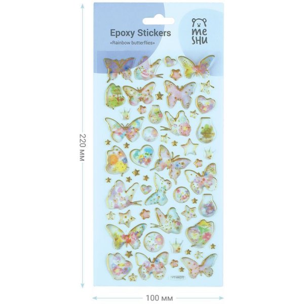 Наклейки гелевые MESHU "Rainbow butterflies" 10 x 22 см, 57 накл, инд. уп., европодвес RE-MS_36642