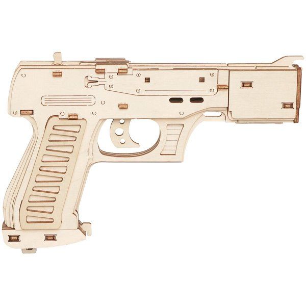 Конструктор деревянный ТРИ СОВЫ "Пистолет резинкострел" 18.5 x 2.7 x 13 cм, 58 деталей, картонная коробка RE-ДКНС020