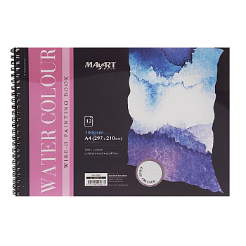 Альбом для акварели MayArt 300 г/м2 A4 297 x 210 мм 12 л, 100% хлопок, Фин, на гребне MA00087