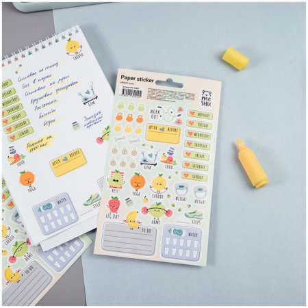 Наклейки бумажные для ежедневников MESHU "Work out" 12 x 21 см, 45 накл, европодвес RE-MS_36967