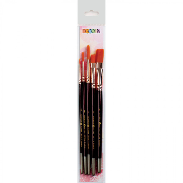Набор кистей DECOLA №3 синтетика 5 шт (круглая короткая ручка № 2, 5, 8, плоская короткая ручка №4,