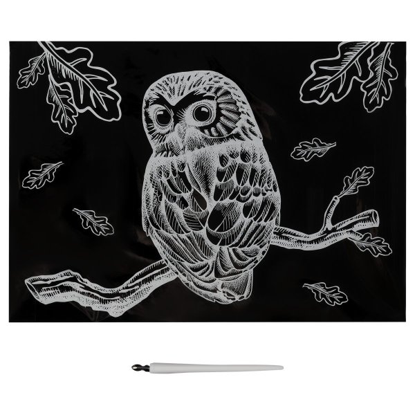 Гравюра с эффектом золота ТРИ СОВЫ А4 "Сова" RE-GA4_49919