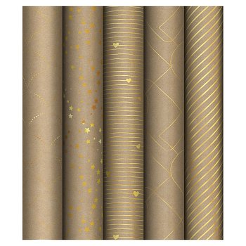 Упаковочная бумага крафт MESHU "Golden Pattern" 1л. 70 x 100 см 80 г/м2, фольг, ассорти RE-MS_55007