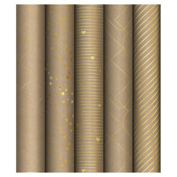 Упаковочная бумага крафт MESHU "Golden Pattern" 1л. 70 x 100 см 80 г/м2, фольг, ассорти RE-MS_55007