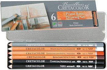 Набор для эскизов CRETACOLOR Primo Basic 6 предметов, мет.пенал CR40006