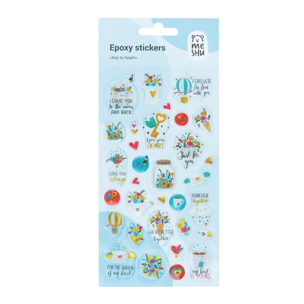 Наклейки гелевые MESHU "Key to heart", 10*22см, фольга, 32 наклейки, инд. уп., европодвес RE-MS_42770