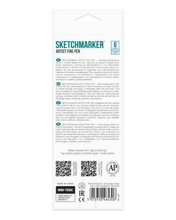 Набор капиллярных ручек SKETCHMARKER Artist fine pen Fluorescent 6 цв MPAFP-6FL