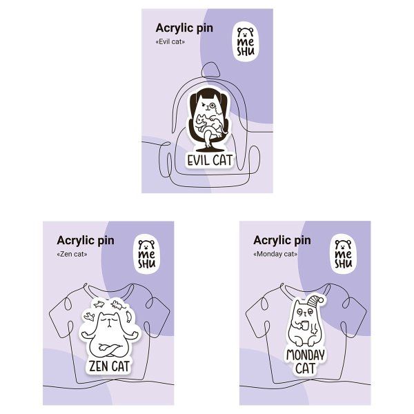 Набор акриловых значков MESHU "Such different cats" 3 шт прямая УФ-печать RE-MS_54866