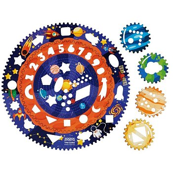 Спирограф для рисования ТРИ СОВЫ "Галактика" дерево, 2 зубчатых колеса, 5 зубчатых кругов RE-СФ00003