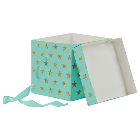 Коробка складная подарочная MESHU "Stars", (15*15*15см), с лентой, отд. блестками RE-MS_54180