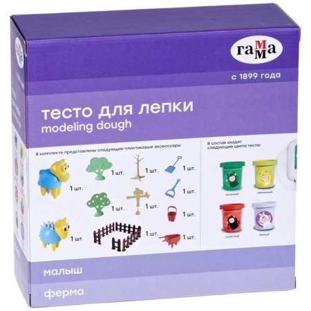 Тесто для лепки ГАММА "Малыш" 4 цв x 240 г, яркие цвета, картонный рукав RE-0509192