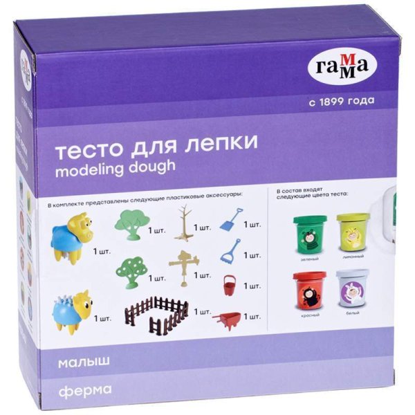 Тесто для лепки ГАММА "Малыш" 4 цв x 240 г, яркие цвета, картонный рукав RE-0509192