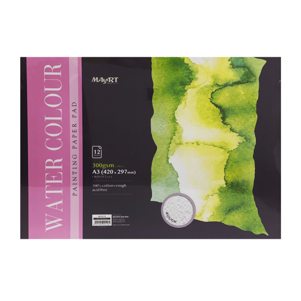 Альбом для акварели MayArt 300 г/м2 A3 420 x 297 мм 12 л, 100% хлопок, Торшон, склейка MA00116