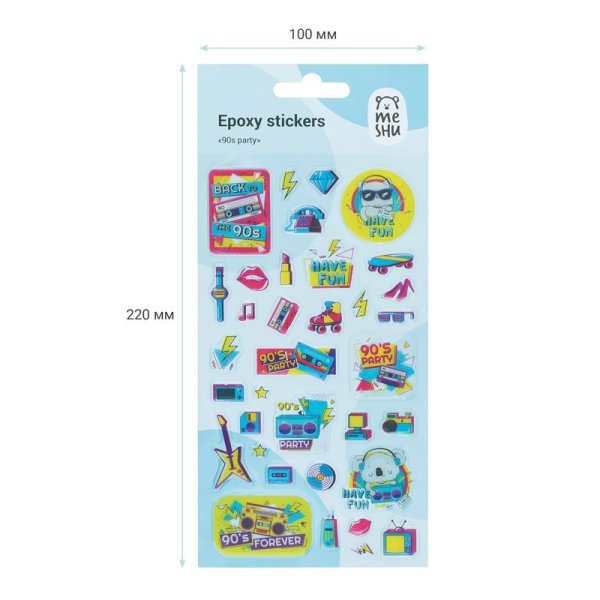 Наклейки гелевые MESHU "90th party" 10 x 22 см, 35 накл, инд. уп., европодвес RE-MS_42766