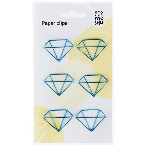 Скрепки фигурные 25 мм MESHU "Diamonds" 6 шт пакет с европодвесом RE-MS_41589