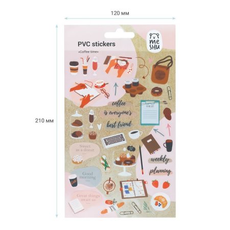 Наклейки ПВХ MESHU "Coffee time" 10 x 21 см, 43 накл, инд. уп., европодвес RE-MS_42718