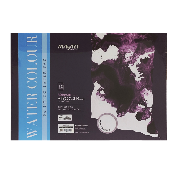 Альбом для акварели MayArt 300 г/м2 A4 297 x 210 мм 12 л, 100% целлюлоза, Сатин, склейка MA00192