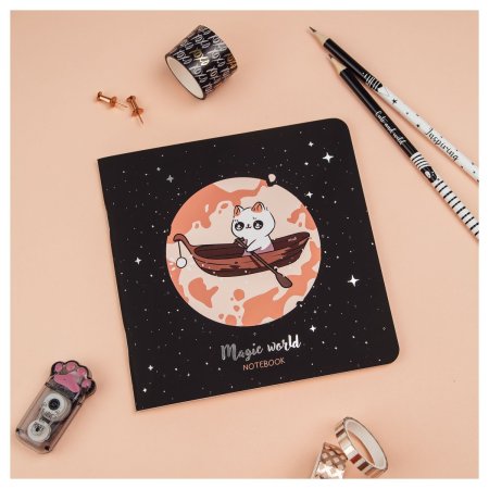 Записная книжка 170 x 170 мм 40л. MESHU "Magic world" 80 г/м2 на скрепке, soft-touch, тиснение фольгой, без линовки RE-MS_53367