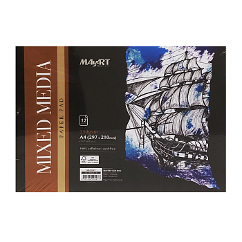 Альбом для смешанных техник MayArt 250 г/м2 A4 297 x 210 мм 12 л, 100% целлюлоза, склейка MA00247