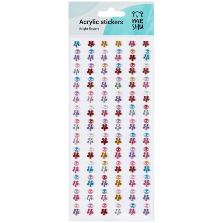 Наклейки акриловые MESHU "Bright flowers" 25 x 10 см, стразы, 150 накл, инд. уп. RE-MS_46773