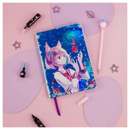 Записная книжка А5 80л. MESHU "Magic world" ЛАЙТ, кожзам, съемная пластиковая обложка, глиттер, голография, блок в линию RE-MS_53507