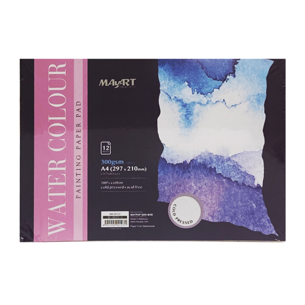 Альбом для акварели MayArt 300 г/м2 A4 297 x 210 мм 12 л, 100% хлопок, Фин, склейка MA00107
