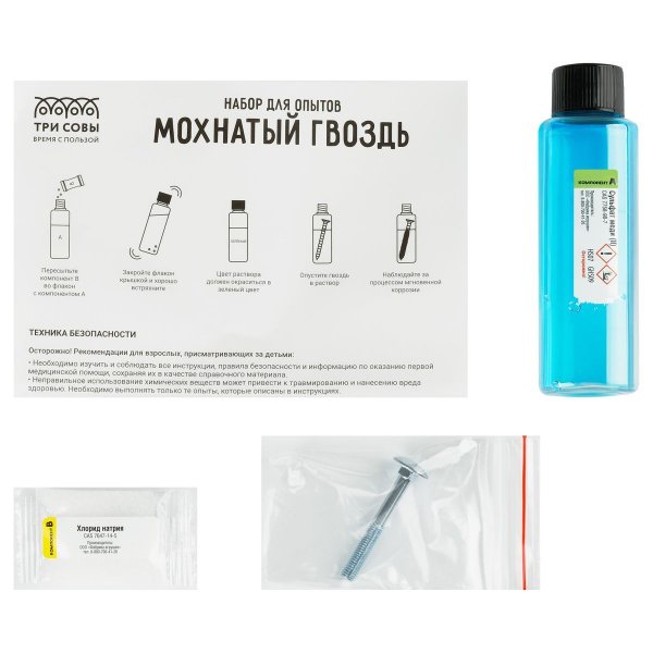 Набор для проведения опытов ТРИ СОВЫ "Мохнатый гвоздь" картонная коробка, европодвес RE-EX179T