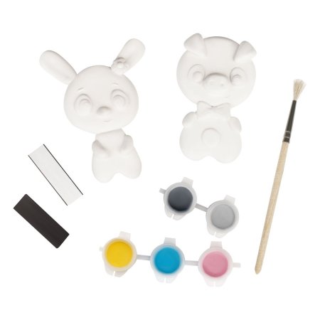 Набор для росписи из гипса ТРИ СОВЫ "Зайка и Поросенок" магниты, 2 фигуры, краски, кисть RE-НР_79448