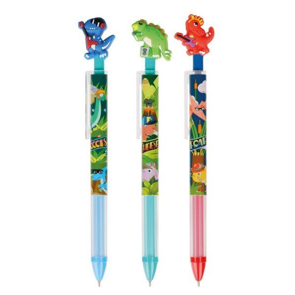 Ручка шариковая автоматическая MESHU "Dinosaurs" синяя, 0.5 мм, грип, корпус ассорти RE-MS_61055