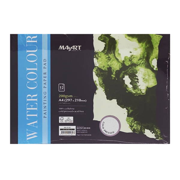 Альбом для акварели MayArt 200 г/м2 A4 297 x 210 мм 12 л, 100% целлюлоза, Фин, склейка MA00182