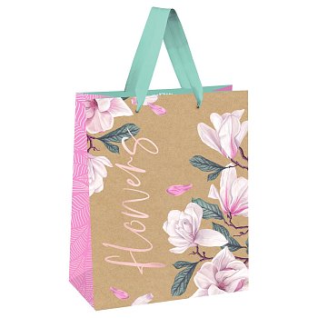 Пакет подарочный 18*23*10см MESHU "Flowers", отд. фольгой, крафт RE-MS_51737
