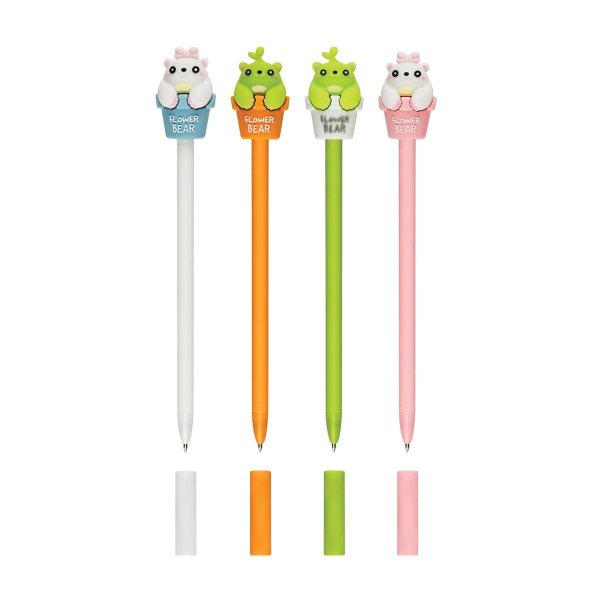 Ручка шариковая MESHU "Flower Bear" синяя, 0.7 мм, корпус ассорти, с топпером RE-MS_02798