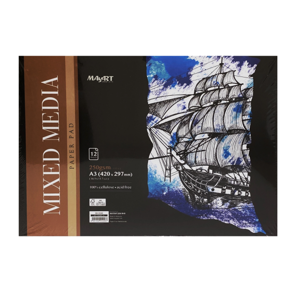 Альбом для смешанных техник MayArt 250 г/м2 A3 420 x 297 мм 12 л, 100% целлюлоза, склейка MA00246
